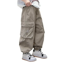 Ltctricy Boys' Cargo Joggers Children Lightweight Elastic Waist Pull on Wide Leg Cinch Bottom Sweatpants Baggy Casual Pants(Khaki,15-16 Years)
