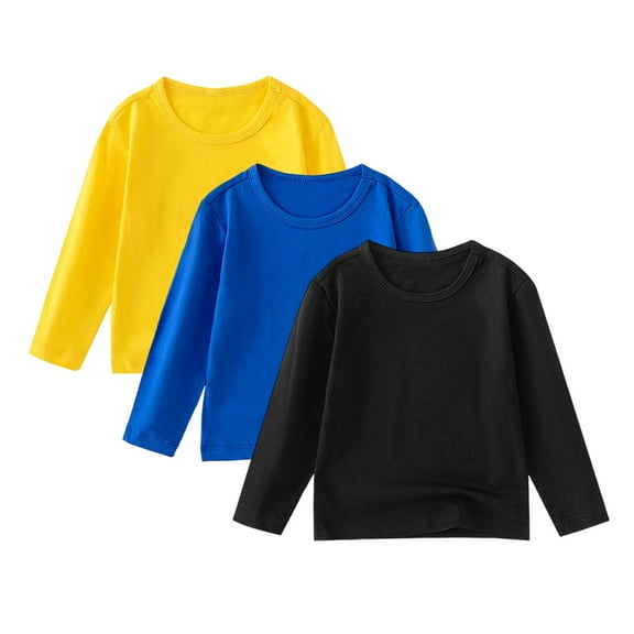 Ltctricy Boys Girls' 3 Pc T Shirts Toddler Baby Soft Cotton Long Sleeve Crew Neck Base Layer Tops Children Casual Tee Blouses(Black,12-24 Months)