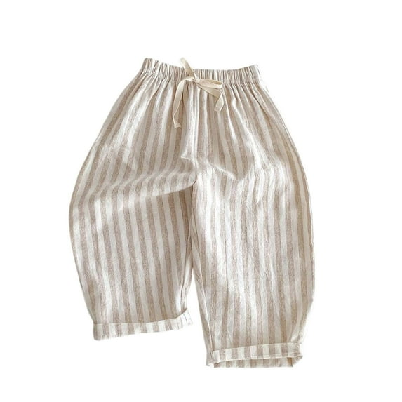 Ltctricy Boys Girls' Cotton Linen Pants Unisex Baby Toddler Elastic Waist Striped Wide Leg Lantern Pants Baggy Casual Pants