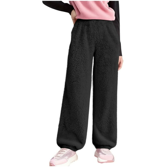 Ltctricy Boys Girls' Fuzzy Fleece Pants Kids Plush High Waisted Pull on Baggy Jogger Pants Casual Warm Pants with Pockets