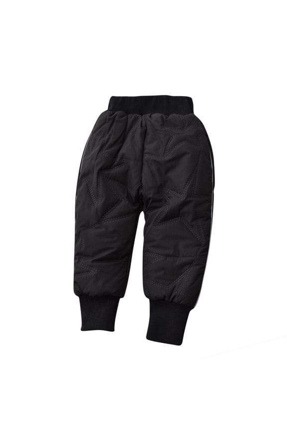 Boys Girls' Puffer Pants Toddler Baby Fleece Lined Elastic Waist Tapered Leg Quilted Jogger Pants Thick Thermal Trousers(Black,1-2 Years)
