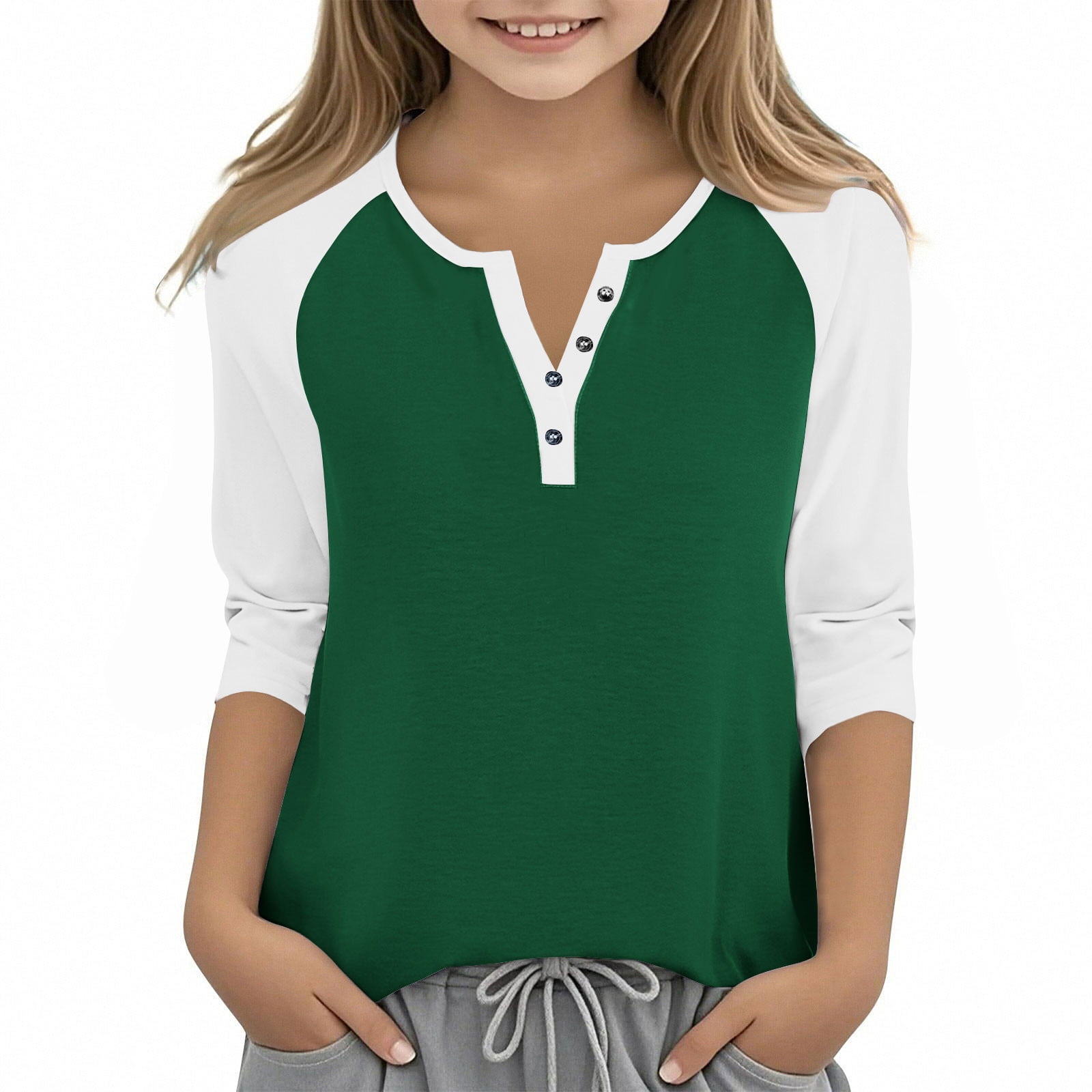 Ltctricy Boys Girls' T-Shirts 3/4 Sleeve V Neck Quarter Button Color ...