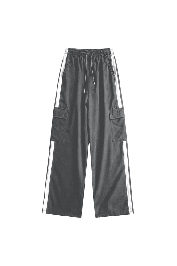 Boys Girls' Wide Leg Pants Baggy Elastic High Waisted Drawstring Color Block Cargo Pants Baggy Athletic Casual Trousers