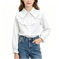 thumbnail image 1 of Ltctricy Button Down Shirts for Girls Trendy Ruffle Long Sleeve Tops Collared Dress Shirts Kids Casual Blouses(White,14-15 Years), 1 of 6