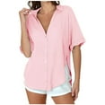 thumbnail image 1 of Ltctricy Button down Shirts for Women Half Sleeve Deep V Neck Side Split Loose Collared Blouses Casual Spring Summer Tops, 1 of 7
