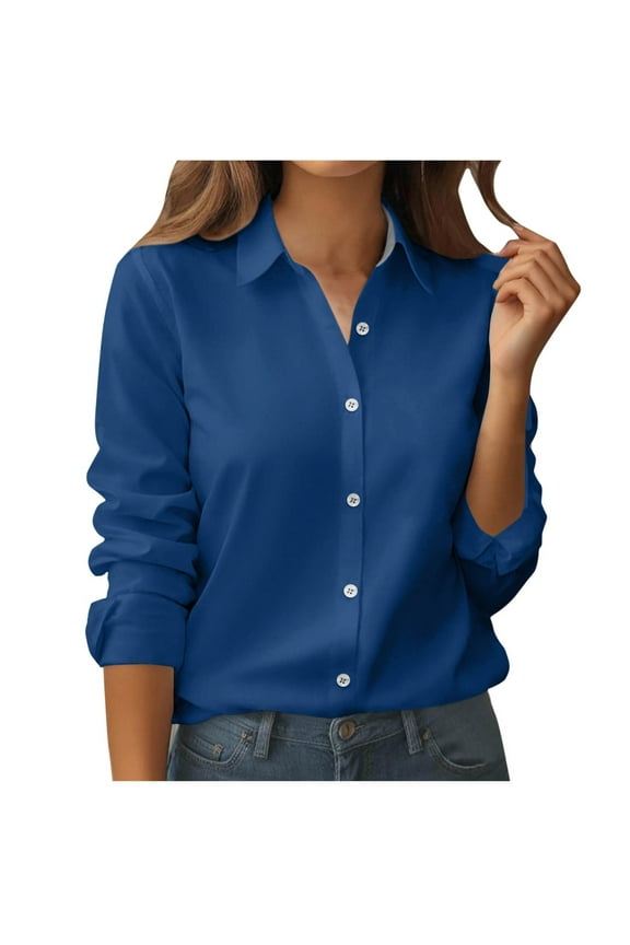Button down Shirts for Women Long Sleeve Collared Dress Shirts Business Casual Work Tops Office Tunic Blouses
