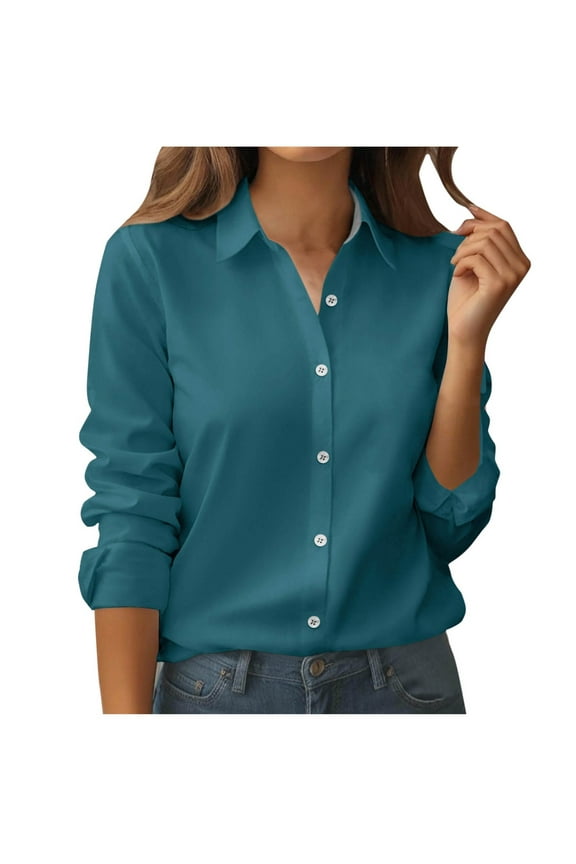 Button down Shirts for Women Long Sleeve Collared Dress Shirts Business Casual Work Tops Office Tunic Blouses