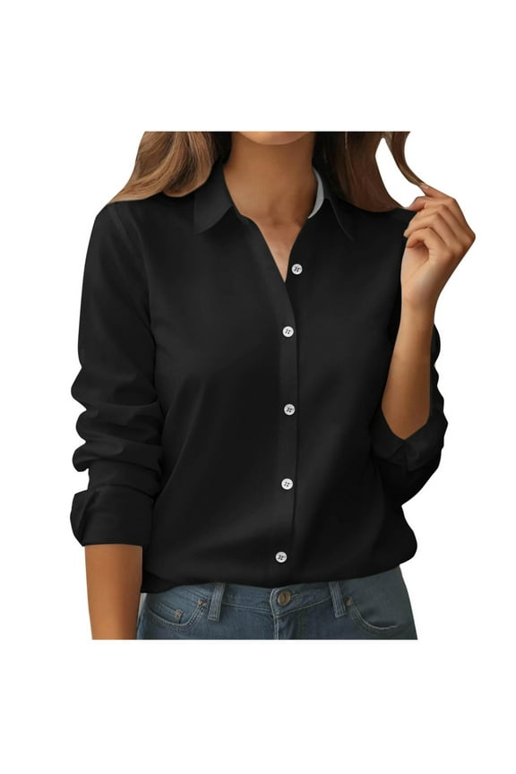 Button down Shirts for Women Long Sleeve Collared Dress Shirts Business Casual Work Tops Office Tunic Blouses