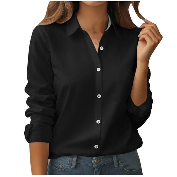 Ltctricy Button down Shirts for Women Long Sleeve Collared Dress Shirts Business Casual Work Tops Office Tunic Blouses