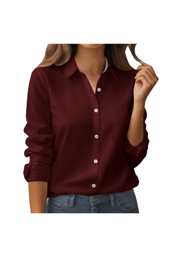 Button down Shirts for Women Long Sleeve Collared Dress Shirts Business Casual Work Tops Office Tunic Blouses