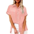 thumbnail image 1 of Ltctricy Button down Shirts for Women Striped Short Sleeve Cotton Linen Dress Shirts Casual Work Tops Collared Office Blouses, 1 of 6