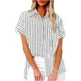 thumbnail image 1 of Ltctricy Button down Shirts for Women Striped Short Sleeve Cotton Linen Dress Shirts Casual Work Tops Collared Office Blouses, 1 of 6
