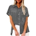 thumbnail image 1 of Ltctricy Button down Shirts for Women Striped Short Sleeve Cotton Linen Dress Shirts Casual Work Tops Collared Office Blouses, 1 of 6