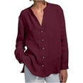thumbnail image 1 of Ltctricy Button down Shirts for Women Trendy V Neck Curved Hem Dressy Casual Tunic Tops Business Work Blouses(Wine,Medium), 1 of 6