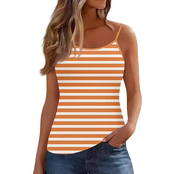 Ltctricy Camisole Tops for Women Summer Spaghetti Strap Scoop Neck Striped Slim Tank Tops Soft Casual Sleeveless T Shirts