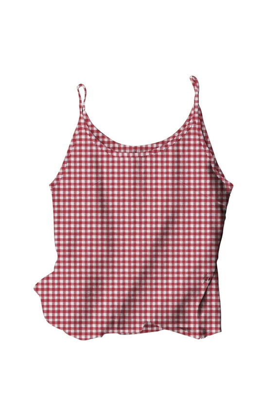 Camisole Tops for Women Cotton Linen Scoop Neck Spaghetti Strap Plaid Tank Tops Casual Loose Summer Blouses