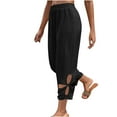 thumbnail image 1 of Ltctricy Capri Pants for Women Elastic High Waisted Pleated Hollow out Hem Tapered Cropped Pants Casual Loose Capris Trousers, 1 of 5