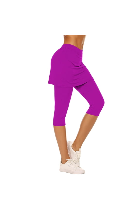 Capri Skirted Leggings for Women Soft Comfy High Waisted Cropped Yoga Tennis Skirt with Leggings Slim Workout Capris
