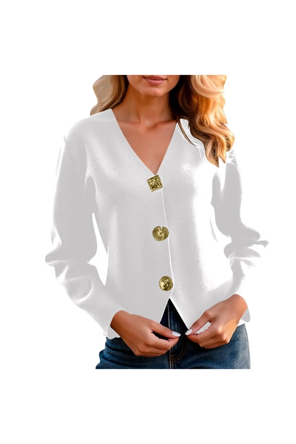 Cardigan Sweaters for Women Soft Casual Long Sleeve V Neck Button down Cropped Knit Cardigans Fleece Outwear Jackets(White,Large)