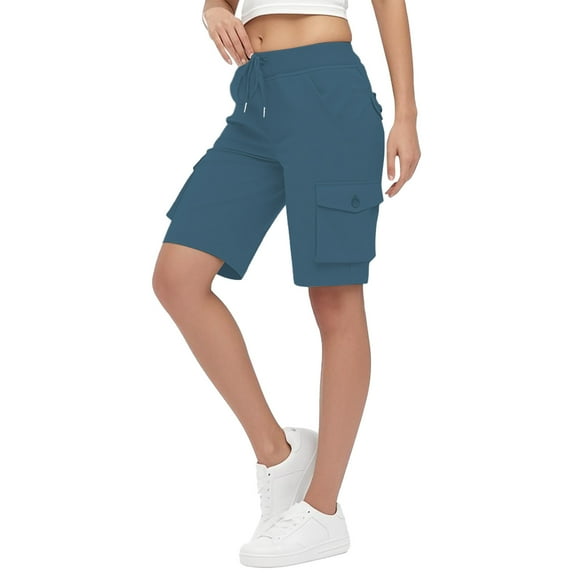 Ltctricy Cargo Shorts for Women Elastic High Waisted Drawstring Athletic Knee Length Shorts Summer Casual Bermuda Shorts