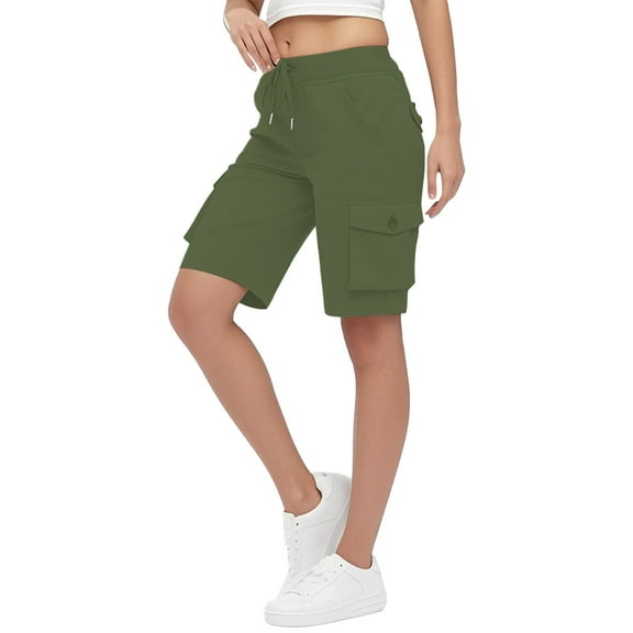 Ltctricy Cargo Shorts for Women Elastic High Waisted Drawstring Athletic Knee Length Shorts Summer Casual Bermuda Shorts