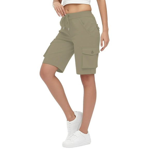 Ltctricy Cargo Shorts for Women Elastic High Waisted Drawstring Athletic Knee Length Shorts Summer Casual Bermuda Shorts