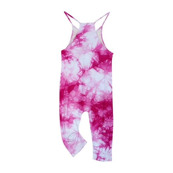 Ltctricy Children Baby Girls Tie-Dye Jumpsuit Fashion Cute Casual Sleeveless Rompers Loose Lounge Outfits with Pockets