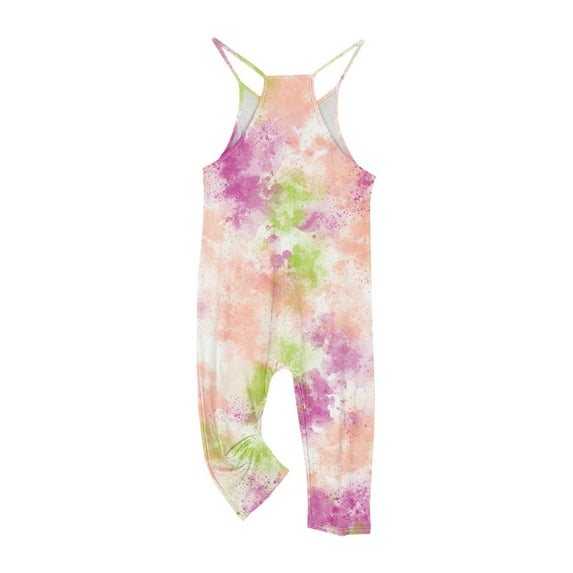 Ltctricy Children Baby Girls Tie-Dye Jumpsuit Fashion Cute Casual Sleeveless Rompers Loose Lounge Outfits with Pockets