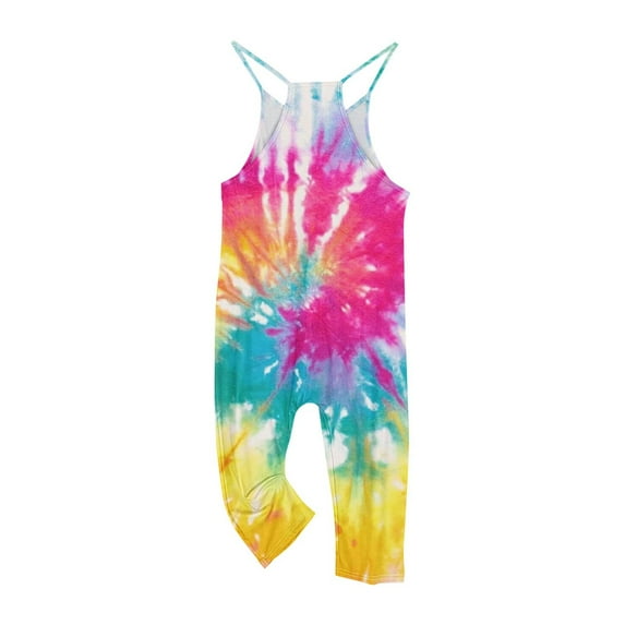 Ltctricy Children Baby Girls Tie-Dye Jumpsuit Fashion Cute Casual Sleeveless Rompers Loose Lounge Outfits with Pockets