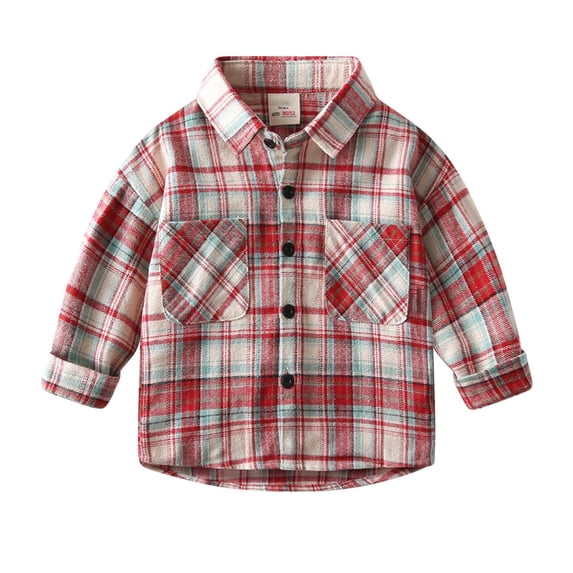 Ltctricy Children's Button down Shirts Toddler Girls Boys Cotton Long Sleeve Collared Plaid Tops Spring Fall Outfits(Red,2-3 Years)