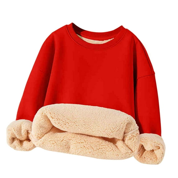 Ltctricy Children's Sherpa Lined Fleece Sweatshirts Girls Boys Warm Long Sleeve Crewneck Pullover Sweaters Fall Winter Clothes(Red,13-14 Years)