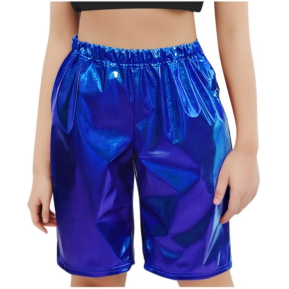 Ltctricy Children's Shiny Shorts Sparkly Girls Boys Elastic High Waisted Straight Leg Knee Length Shorts Glitter Party Shorts 3-16 Y