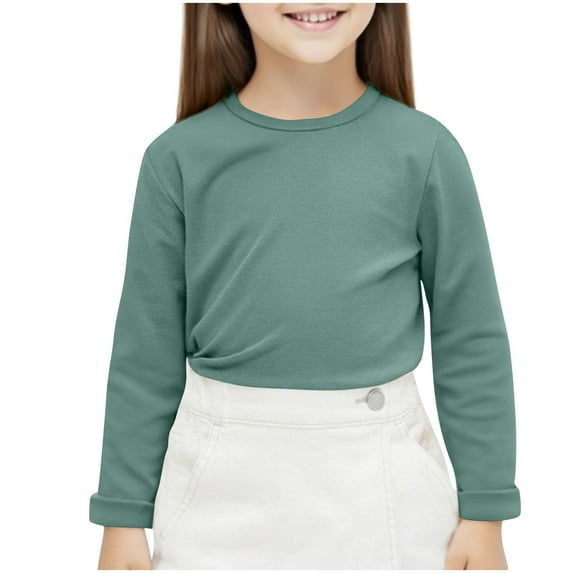Ltctricy Children's T Shirts Unisex Girls Boys Toddler Cotton Long Sleeve Crew Neck Base Layer Thermal Tops Soft Casual Tees(Green,2-3 Years)