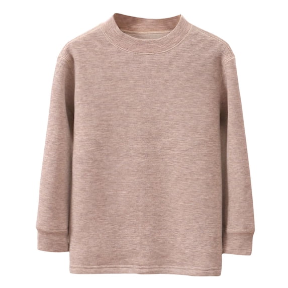 Ltctricy Children's Thermal Shirts Girls Boys Long Sleeve Mock Neck Fleece Lined Base Layer Tops Fall Winter Warm Clothes(Khaki,4-5 Years)