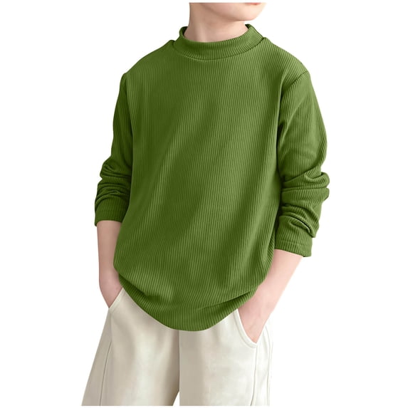 Ltctricy Children's Thermal Tops Unisex Girls Boys Soft Comfy Mock Neck Long Sleeve Ribbed T Shirts Base Layer Tops(Green,15-16 Years)