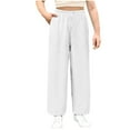thumbnail image 1 of Ltctricy Children's Wide Leg Pants Loose Elastic Waist Drawstring Pleated Casual Trousers Girls Boys Pants with Pockets(White,9-10 Years), 1 of 7