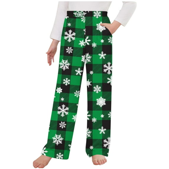 Ltctricy Christmas Pants for Boy Girl Unisex Children Cute Soft Wide Leg Pants Baggy Comfy Bottom Loungewear with Pockets