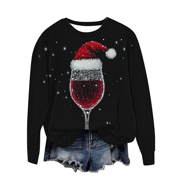 Ltctricy Christmas Sweatshirts for Women Casual Loose Long Sleeve Crew Neck Printed Pullover Tops Fall Winter Clothes(Black,X-Large)
