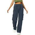 thumbnail image 1 of Ltctricy Corduroy Pants for Women Loose Comfy Elastic High Waisted Wide Leg Cargo Pants Trendy Casual Trousers with Pockets(Navy,Small), 1 of 6