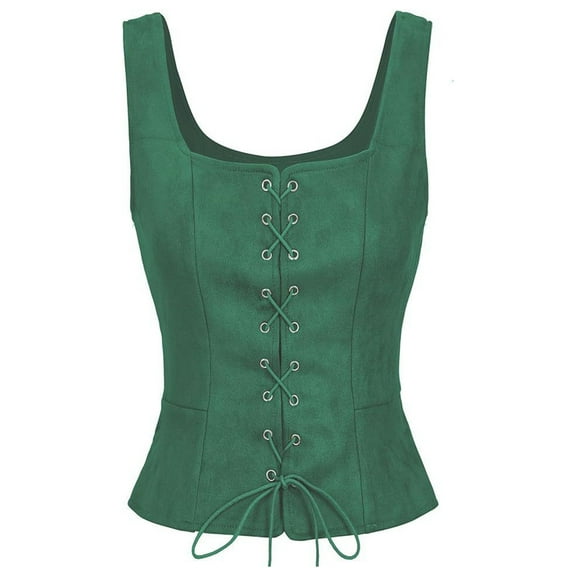 Ltctricy Corset Tops for Women Cotton Sleeveless Square Neck Tie Front Vintage Camisole Bustier Shapewear Tops Going out Crop Tops(Green,Medium)
