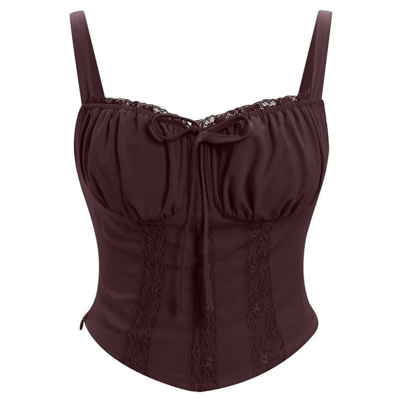 Ltctricy Corset Tops for Women Lace Spaghetti Strap Square Neck Sleeveless Belted Crop Tank Tops Party Club Camisole Shirts