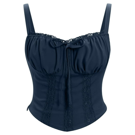 Ltctricy Corset Tops for Women Lace Spaghetti Strap Square Neck Sleeveless Belted Crop Tank Tops Party Club Camisole Shirts