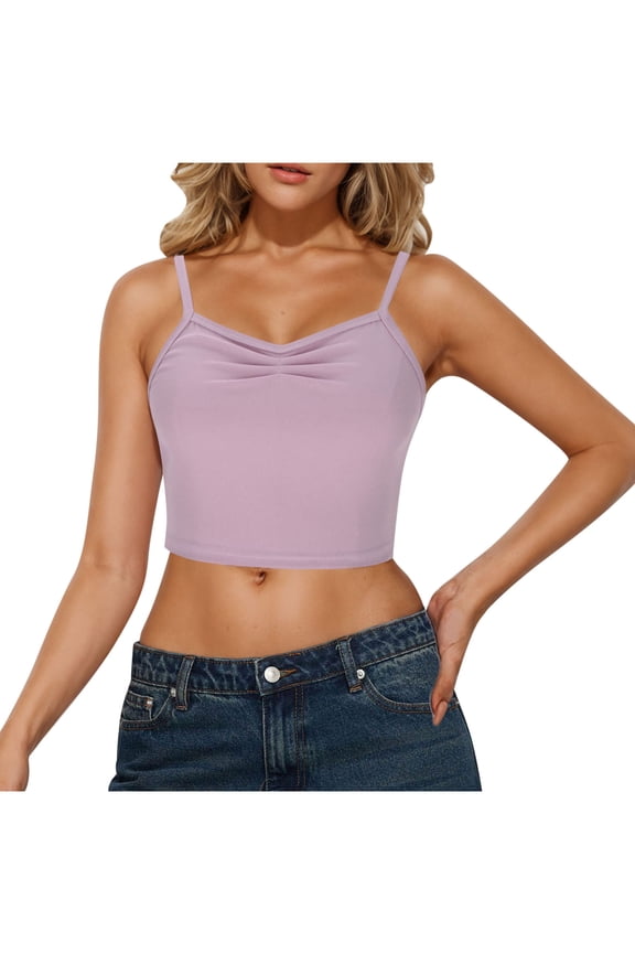 Crop Tops for Women Trendy Spaghetti Strap Pleated Front Slim Cropped Sleeveless Shirts Going out Camisole Tops