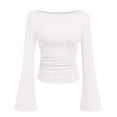thumbnail image 1 of Ltctricy Crop Tops for Women Fashion Bell Long Sleeve Boat Neck Ruched Ribbed Slim T Shirts Soft Casual Tee Blouses(White,Medium), 1 of 2
