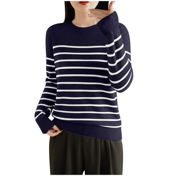 Ltctricy Fall Sweater for Women Spring Trendy Knit Long Sleeve Striped Pullover Tops Casual Crewneck Comfy Shirts