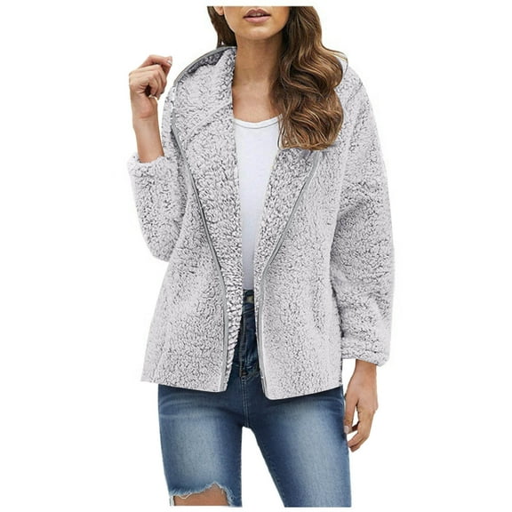 Ltctricy Fleece Fuzzy Jackets for Women Soft Comfy Hoodies Warm Fall Winter Baggy Coats Casual Long Sleeve Outerwear