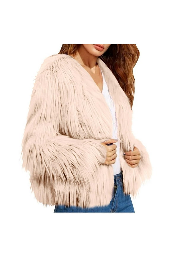 Fluffy Coat for Women Casual Fleece Fuzzy Outerwear Winter Warm Open Front Long Sleeve Plush Jacket