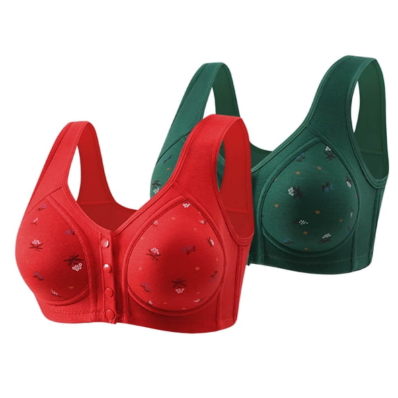 Ltctricy Front Closure Bras for Women 2 Pc Comfort Wireless Full Coverage Plus Size Bras Supportive Everyday Bralettes
