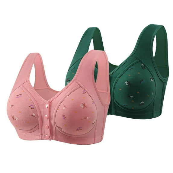 Ltctricy Front Closure Bras for Women 2 Pc Comfort Wireless Full Coverage Plus Size Bras Supportive Everyday Bralettes