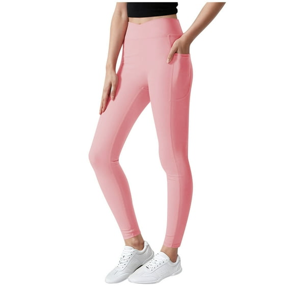 Ltctricy Girls' Athletic Leggings Crossover High Waisted Running Yoga Pants Active Gym Tights with Pockets